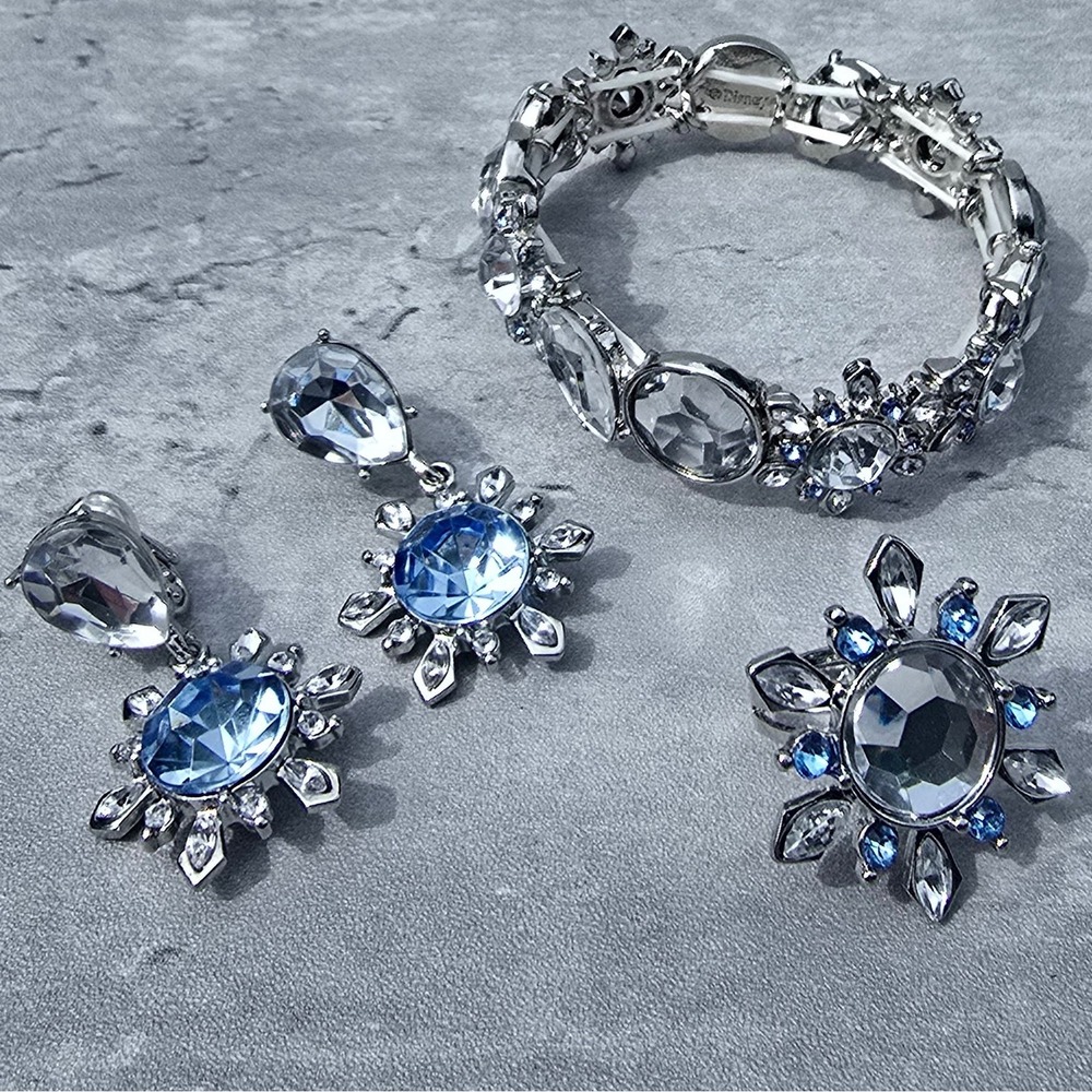 Disney Frozen Super Smalls Jewelry Set Bracelet Clip Earrings Ring Silver Blue